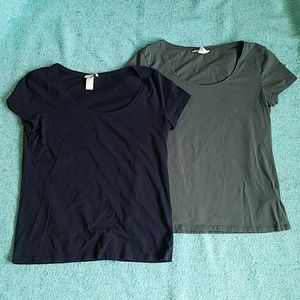 Two H&M Basic Scoop neck Tees Navy and Dusty Green